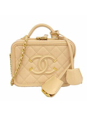Chanel Handbag CC Filigree Caviar Leather Beige Champagne Gold 2-Way Bag